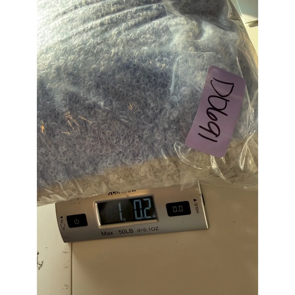 Aerie Teddy Boucle Striped Fuzzy V Neck Sweater Ocean Sky Blue Cozy Oversized XS